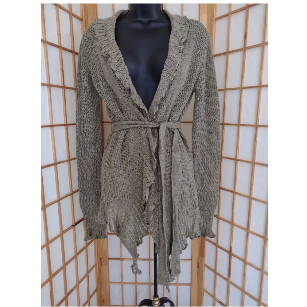 Vintage Ralph Lauren Linen Open Front Sweater Cardigan Cashmere Blue Label